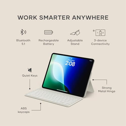 Satechi OntheGo Bluetooth Keyboard with Adjustable Stand, Connect up 3 Devices, USB C Rechargeable Battery, Compact and Portable Keyboard for iPad, Tablet – Sand - color: Sand