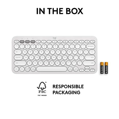 Logitech Pebble Keys 2 K380s, Multi-Device Bluetooth Wireless Keyboard with Customizable Shortcuts, Slim and Portable, Easy-Switch for Windows, macOS, iPadOS, Android, Chrome OS - Tonal White - color: White