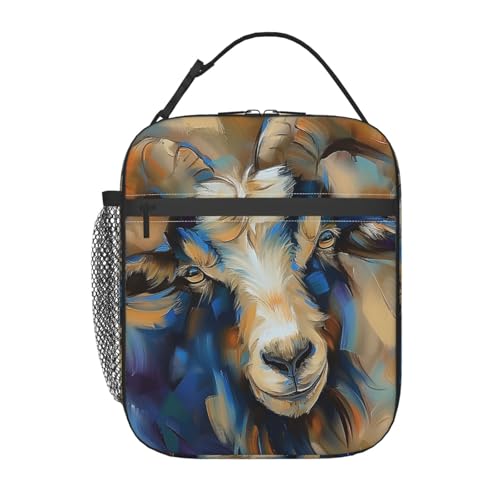 Colorful Goat Lunch Box for Kids,Artistic Animal Insulated Bag for Student,Cool Thermal Insulation Cooler Tote Bags for School Work Picnic Camping Outdoor Gifts - color: Goat 01