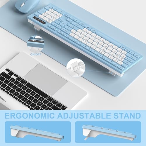 Wireless Keyboard and Mouse Combo, Full-Sized Wireless Keyboard and Adjustable DPI Mouse, 2.4GHz USB Receiver, Silent Keyboard and Mouse for PC, Windows, MAC, Desktop, Laptop(Sky Blue-B) - color: Sky Blue-B