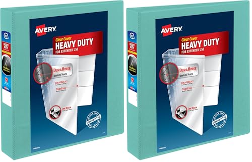 Avery Heavy-Duty View 3 Ring Binder, 1.5 Inch EZD Rings, Great for Portfolios, Office, School Notebooks, and More, 1 Mint Binder (79271) (Pack of 2) - color: Green, size: 1.5" (Pack of 2)