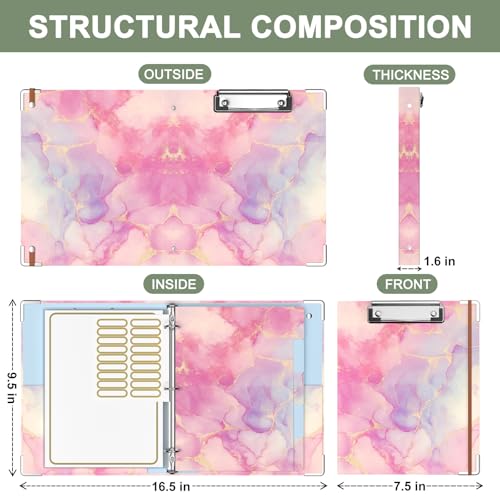 Rouidr Mini 3 Ring Binder with clipboard, 1 inch Round Binder Organizer, 8.5"x5.5" Cute Binder with 5 Dividers Tabs & Clear Sleeves, School Supplies, Office Supplies - color: Cute Pink Marble, size: Mini 1in(8.5 x 5.5 in)