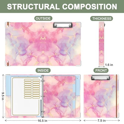 Rouidr Mini 3 Ring Binder with clipboard, 1 inch Round Binder Organizer, 8.5"x5.5" Cute Binder with 5 Dividers Tabs & Clear Sleeves, School Supplies, Office Supplies - color: Cute Pink Marble, size: Mini 1in(8.5 x 5.5 in)