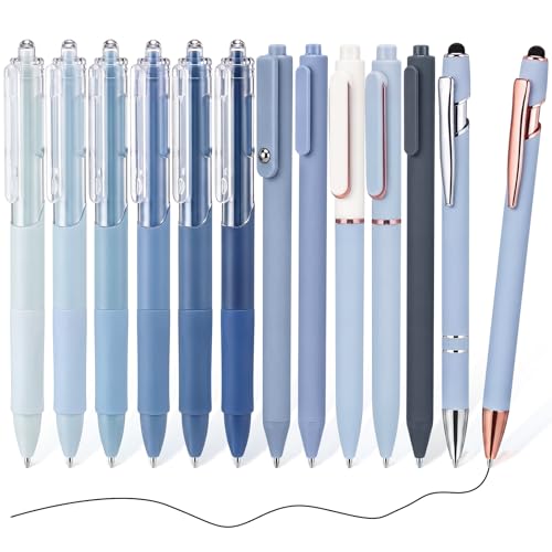 Dunzoom 13 Pack 0.5mm Black Ink Gel Pens 1.0mm Ballpoint Pen Retractable Fine Point Neutral Pens Bulk Quick Dry Smooth Writing for Back to School Office Supplies Note Taking Meeting(Blue) - color: Blue
