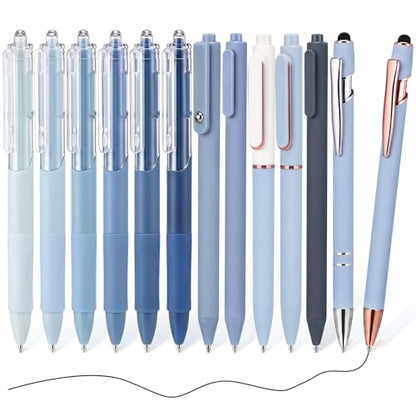 Dunzoom 13 Pack 0.5mm Black Ink Gel Pens 1.0mm Ballpoint Pen Retractable Fine Point Neutral Pens Bulk Quick Dry Smooth Writing for Back to School Office Supplies Note Taking Meeting(Blue) - color: Blue