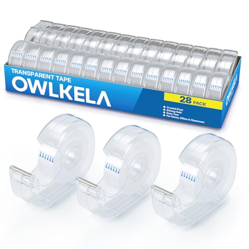 OWLKELA 28 Pack Clear Tapes and Refillable Dispensers, 0.7" x 28 yds per roll, Transparent Tape Refills, Office Tape with Dispenser for Home, School, 1 inch White core - size: 28 Pcs