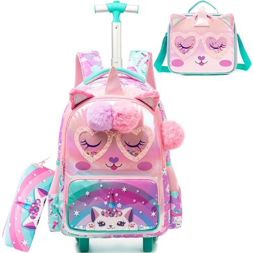 Kids Unicorn Rolling Backpack with Wheels for Girls Elementary Students Kids Travel Luggage Carry on School Backpack for Girls Ages 6-8 - color: 01 Unicorn