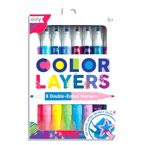 Ooly Color Layers Double-Sided Markers, Set of 8, 16 Colors | Ages 6+, Magical Color-Layering Effect, Chisel & Point Tip on Each Marker, Washable Art Supplies and Stationery Set for Kids - color: Layering