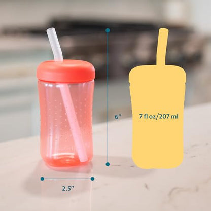 The First Years Squeeze & Sip Toddler Straw Cups - Squeezable Transition Sippy Cup with Silicone Straw - Toddler Feeding Supplies - Blue/Yellow/Red - 7 Oz - 3 Count - Ages 6 Months and Up - color: Blue/Yellow/Red