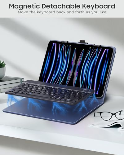 MoKo Universal Tablet Case with QWERTY Keyboard for 9",9.7",10.1",10.2",10.4",10.5",10.9",11" Tablets, with Removable Wireless Bluetooth Keyboard&Pen Holder for iPad, Samsung, Fire, Pixel, Dark Blue - color: Dark Blue