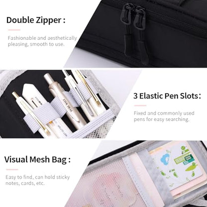 CICIMELON Large Pencil Case Big Storage Pen Pouch Bag with Compartment for School Supplies Office College Teen Boys Girls Adults, Upgraded Black - color: Upgraded Black