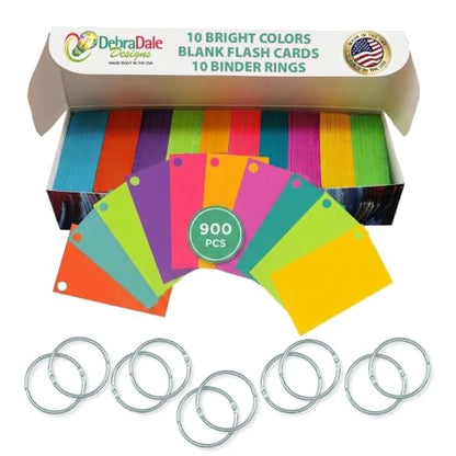 Blank Flash Cards with Rings & Box 900 Multicolor 2x3.5 USA Made | For active recall, vocabulary, homeschooling, language learning, exam prep, and spaced repetition. - style: Hole Punched