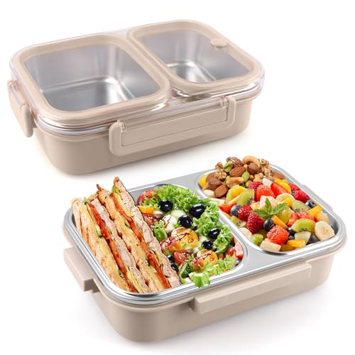Stainless Steel Lunch Box with 2 Compartments, Leakproof, 30.5 oz Food Storage Containers, Bento Box for Adults,Men,Women(Beige) - color: Beige