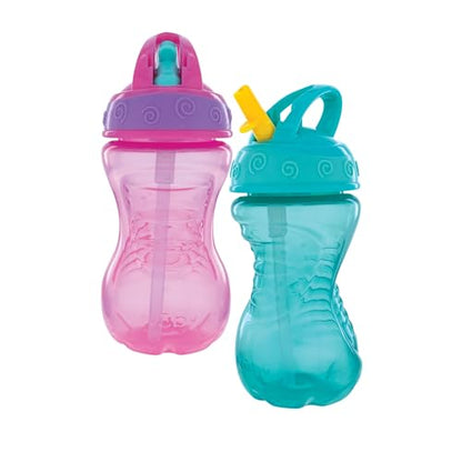 Nuby Flip-It Hard Straw Cups with Vari-Flo Straw - (2 Pack) 10 oz - Spill-Resistant - 12+ Months - Aqua/Pink - color: Pink & Aqua