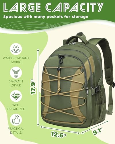 BLUEFAIRY Middle High School Backpack for Boys Girls Large Bookbag with Laptop Compartment Back to School Book Bags for Teens Teenagers Mochilas Escolares para Niños Niñas (Olive Green/Khaki, Solid) - color: Olive Green/Khaki