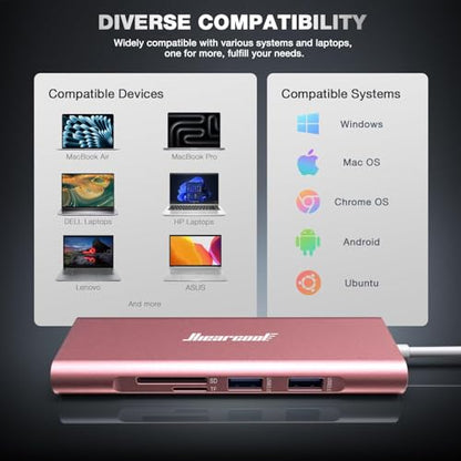 Hiearcool USB C Hub, USB C Dock with Ethernet, 4K@60 HDMI, Rose Gold - color: Rose Gold