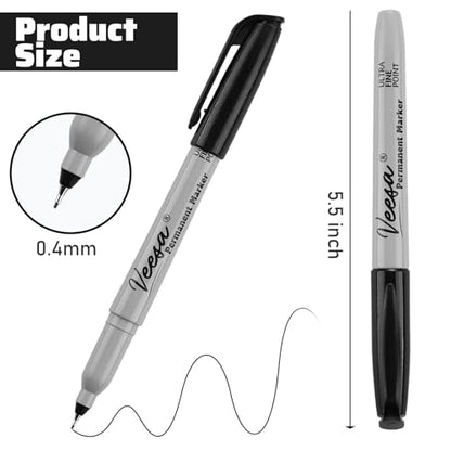 VEESA Permanent Markers Ultra Fine Point (0.4mm), Black, 60 Count | 1 Second Quick Drying, Waterproof, Fade-Resistant - size: 1 Count (Pack of 60)