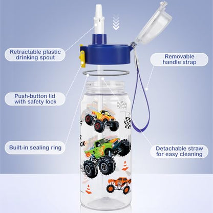 Tritan Kids Water Bottle for School, 18.6 oz Leakproof 2-in-1 Toddler Water Bottle with a Pop-up Detachbale Straw, Dishwasher Safe (Monster Truck) - color: Monster Truck