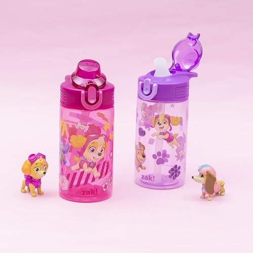 Zak Designs PAW Patrol Sage Kids Water Bottle For School or Travel, 16oz Durable Plastic Water Bottle With Straw, Handle, and Leak-Proof, Pop-Up Spout Cover, 2-Pack Set (Skye & Friends) - color: PAW Patrol (Skye & Friends)
