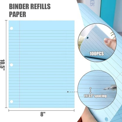 200 Sheets Loose Leaf Paper, 100 Yellow & 100 Blue Wide Ruled Paper, 8"x10.5", 3-Hole Punched for Binders, School, College & Office Use, Fights Ink Bleed