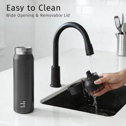 24oz Insulated Water Bottle, 316L Stainless Steel Double Wall Vacuum Bottle, Keeps Drinks Cold or Warm, Leakproof One-Handed Flip Lid for Gym, Office, Travel & Daily Use (1 Pack) - color: Black