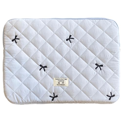 Cute Puffy Laptop Sleeve 13 Inch, Quilted Protective Case with Bow Embroidery, Coquette Y2K Preppy Kawaii Aesthetic Bag for 13” 14" Mac-Book & Laptops - color: Light Blue-Bow