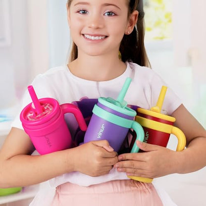 VINUR Kids Insulated Tumbler with Lid and Straw 17 oz-Spill Proof& Leak Resistant-Stainless Steel Vacuum Tumbler Travel Mug with Handle & Silicone Base-Cup Holder Friendly, Purple - color: Purple, size: 17 Ounces