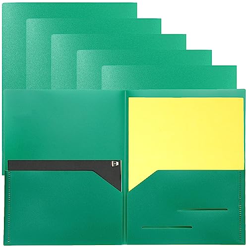 Youngever 6 Pack Heavy Duty Plastic Two Pocket Folders, Heavy Duty Plastic 2 Pocket Folder (Green) - color: Green