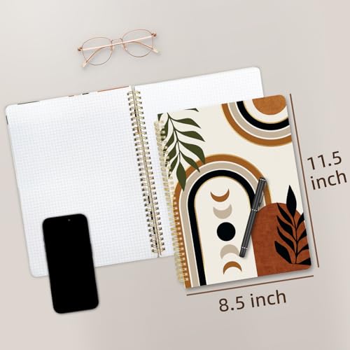 Cute Spiral Notebook journal A4 Aesthetic Pretty Design for Women Girls Kawaii with Pocket, 8.5 x 11 inch, Graph, Moon Boho - color: Moon Boho, style: Graph