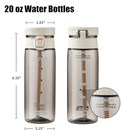 TKK Sports Water Bottle with Straw & Build-in Carrying Handle, Spill-Proof 2-in 1 Lid, 20 oz Plastic Bottles, Dishwasher Safe, Leak-Proof Locking Lid for Kids, Outdoor, School Backpack, White - color: White