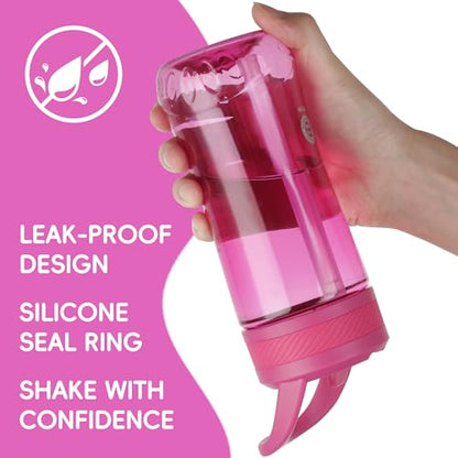 14oz Clear Kids Water Bottle with Straw Lid, BPA-Free Tritan, Measurement Scale, Sturdy Handle Wide Mouth Leak-proof Reusable Plastic Bottle for Boy& Girls, Back to School(Rose) - color: Rose