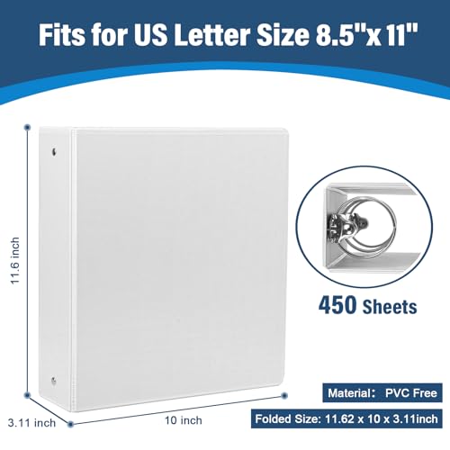 2-Inch 3-Ring Binder with Pockets, 2’’ Premium View Binders with Three Ring Binders Holds up to 450 Sheets US Letter Size, Bulk Pack of 6, Perfect for Home, Office, and School(XY014-WH) - size: 2 inch