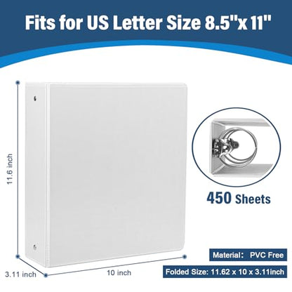 2-Inch 3-Ring Binder with Pockets, 2’’ Premium View Binders with Three Ring Binders Holds up to 450 Sheets US Letter Size, Bulk Pack of 6, Perfect for Home, Office, and School(XY014-WH) - size: 2 inch