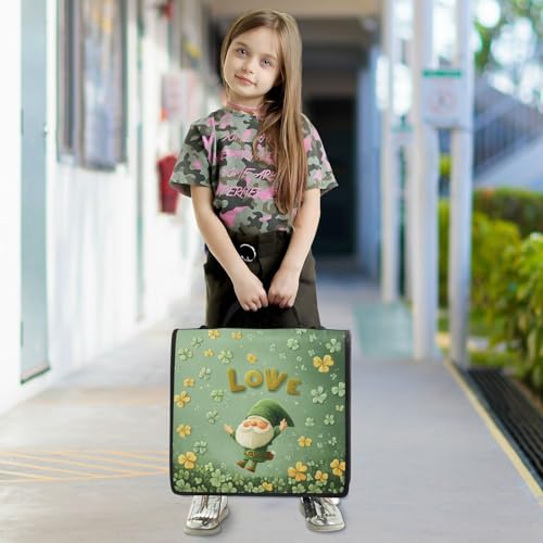 Golden Clover Gnome Zipper Binder 3 Ring 1.5 Inch School Binder Organizer with Shoulder Strap Handle File Folder Pockets Large Capacity Students Girl Boy Men Office Work - color: Golden Clover Gnome