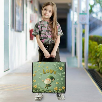 Golden Clover Gnome Zipper Binder 3 Ring 1.5 Inch School Binder Organizer with Shoulder Strap Handle File Folder Pockets Large Capacity Students Girl Boy Men Office Work - color: Golden Clover Gnome