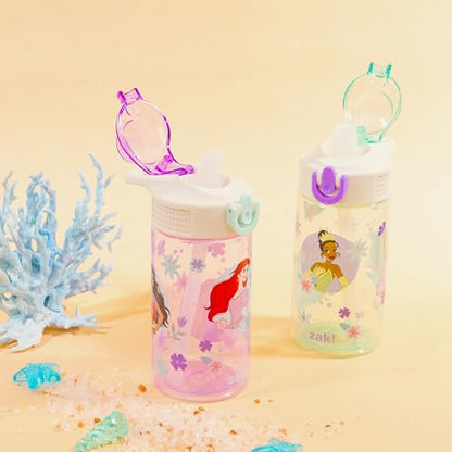 Zak Designs Disney Princess Sage Kids Water Bottle For School or Travel, 16oz Durable Plastic With Straw and Leak-Proof Spout Cover, 2-Pack (Ariel, Cinderella, Jasmine, Moana, Rapunzel, Tiana) - color: Disney Princess (Ariel, Cinderella, Jasmine, Moana, R