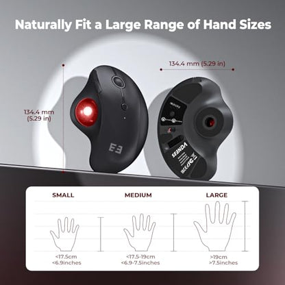 seenda Wireless Trackball Mouse, Ergonomic Bluetooth Rollerball Mouse Rechargeable, 3 Device Connection Optical Mice Adjustable DPI Thumb Control Mice Compatible for PC/Laptop/Windows/Mac - Black&Red - color: Black with Red ball