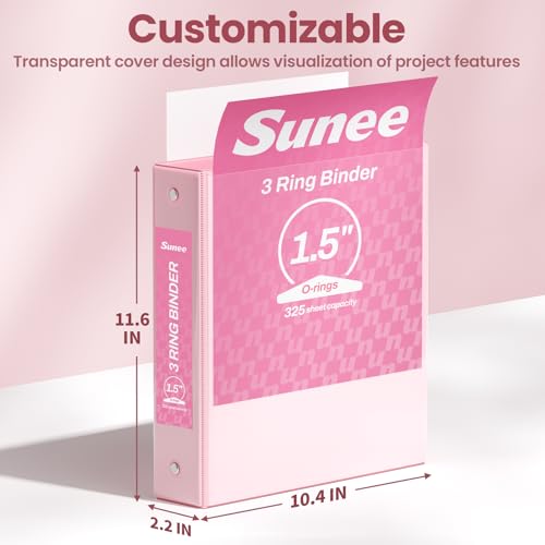 SUNEE 3.8cm(1.5인치) 바인더 3링 6팩, 클리어 뷰 3링 3.8cm(1 1/2인치) 바인더, PVC 프리, 학교 또는 사무용품용, 파스텔 6가지 색상 - color: 파스텔 모음, size: 1.5인치