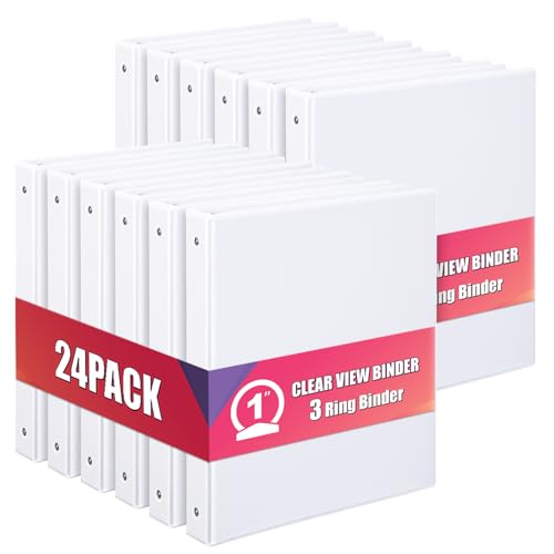 Comix Durable 1 Inch 3 Ring Binder, Round View Binder for Office or School, Fits 175 Sheets of 8.5x11 Paper, PVC-Free & Foldable Spine, Made in North American, 24 Pack (White) - color: White, size: 1 inch, style: 24 Pack