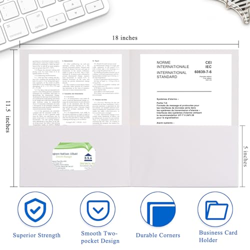 Zzrywuty 50 Packs White Two Pocket File Folders with Business Card Slot,Special Paper,Letter Size,Holds 100 Sheets for School,Office,Business - color: White-50pcs
