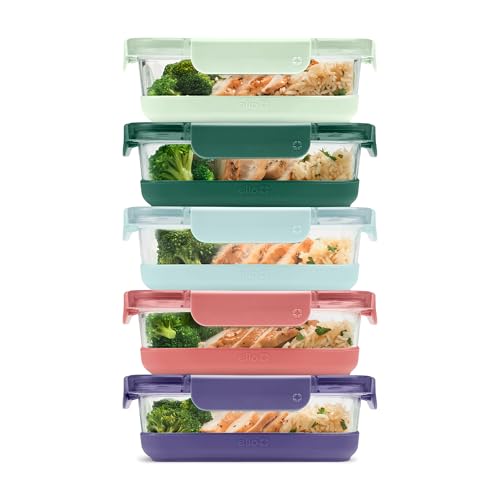 Ello Duraglass Refresh 3.4 Cup Meal Prep Sets 10Pc, 5 Pack Set- Glass Food Storage Container with Silicone Boot and Airtight BPA-Free Plastic Lids, Dishwasher, Microwave and Freezer Safe,Everest - color: Everest