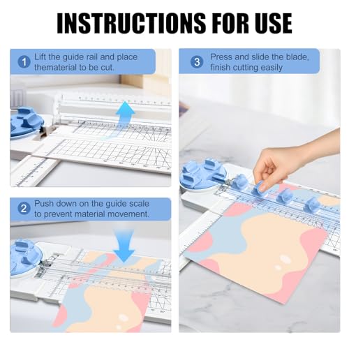 4 in 1 A4 Craft Paper Cutter Rotary Trimmer with Sliding Blade, Safe Precision Paper Trimmer with Grid Lines & Ruler, Multi-Color Cutting Tool for Scrapbook, Cards & DIY Projects (Blue)