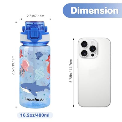Kids Water Bottle for School, 16 Oz Plastic Straw Water Bottle with Silicone Spout and Leakproof Cover, Dishwasher Safe (Marine Animals) - color: Marine Animals, size: 16 Ounces