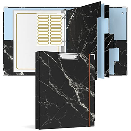 Rouidr 3 Ring Binder with clipboard, 1 inch 8.5 x 11 in Letter Size View Binders Organizer with Dividers Tabs & Clear Sleeves, School Supplies, Office Supplies, Black Textured Marble - color: Black Textured Marble, size: 1in(Letter Size)