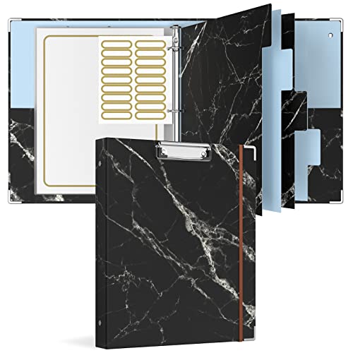 Rouidr 3 Ring Binder with clipboard, 1 inch 8.5 x 11 in Letter Size View Binders Organizer with Dividers Tabs & Clear Sleeves, School Supplies, Office Supplies, Black Textured Marble - color: Black Textured Marble, size: 1in(Letter Size)
