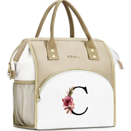 Initial Lunch Bag Women, Cooler Insulated Lunch Bag, Large Adult Leakproof Lunch Box for Picnic Work, Personalized Tote Bag, Birthday Gifts/Mother's Day Gifts, Letter C. - color: C