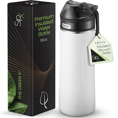SipX™ Premium Stainless Steel Water Bottle with Straw Lid 18 oz (532 mL). Triple Insulated, Leakproof, BPA-Free – Slim, Durable Bottle for School, Gym, Office – White - color: White