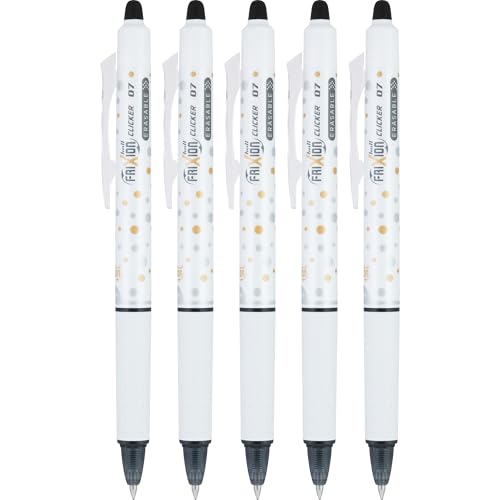 Pilot FriXion Clicker Erasable Design Collection Dots, Refillable & Retractable Gel Ink Pens, Fine Point 0.7mm, Black Ink, 5-Pack