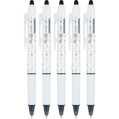 Pilot FriXion Clicker Erasable Design Collection Dots, Refillable & Retractable Gel Ink Pens, Fine Point 0.7mm, Black Ink, 5-Pack