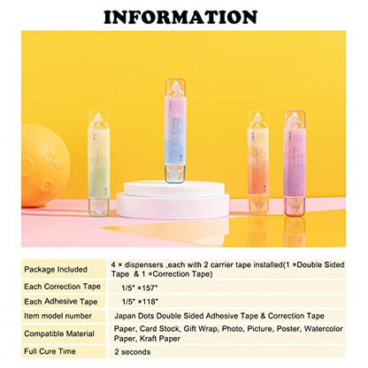 2 in 1 Correction Tape and Double Sided Tape Roller, Cute Quick Dry Japan Correction Tape, with Permanent Scrapbook Adhesive Tape Dispenser, for School Office Supplies(SH-C) - style: BP-03